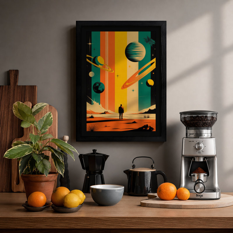 Desert Under Stars Retro - Framed Print, A4 - 29.7 x 21.0 cm, Black