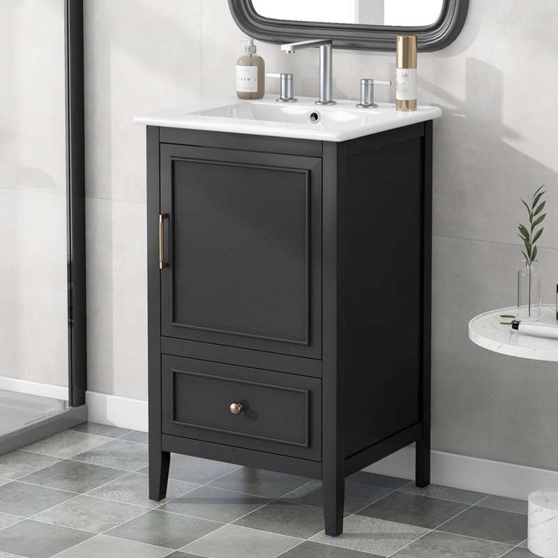 20"W Freestanding Athroom Vanity With Sink Top, Black