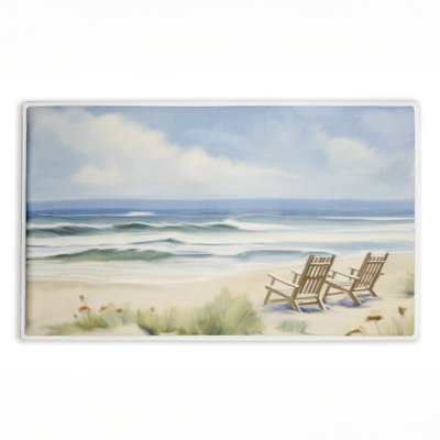 Chair View on Serene Beach Printed Plush Bath Mat and Bath Rug, design by Kim Allen, 18"x30"