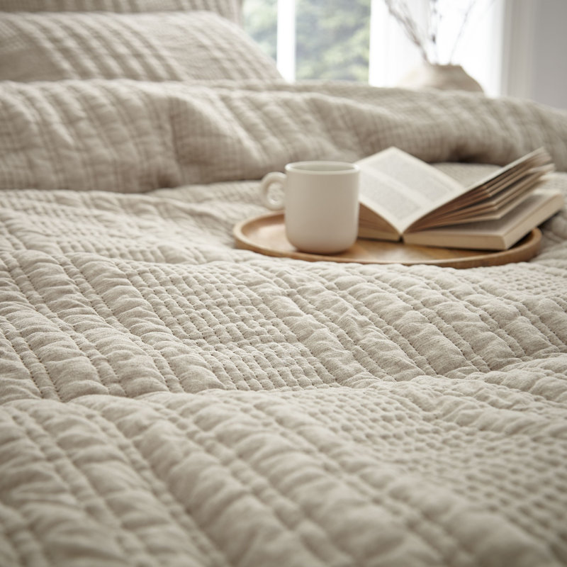 Tamba Jersey Stripe Double Duvet Cover Set with Pillowcases, King Duvet Cover + 2 Standard Pillowcases, Beige