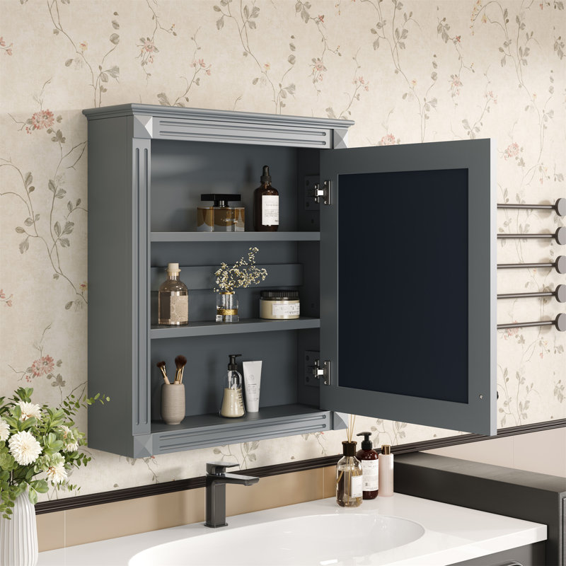 Armoire de rangement murale 24 po x 27 po avec miroir, H 27,76 po x l 24,01 po x P 7,13 po, Gris