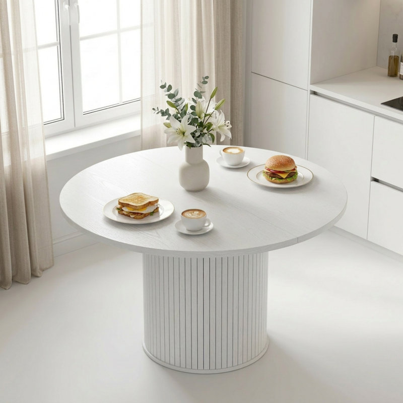 47"- 63" Extendable Round Oval Dining Table For 2-8 Person, 2-Tier Storage Kitchen Table With Dust-Proof Shelf, White, White