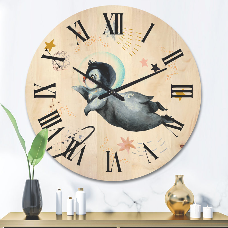 Horloge murale en bois Little Penguin, Grand
