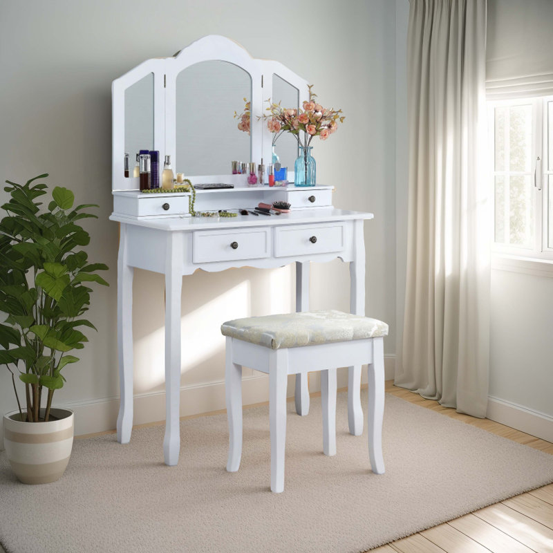 Sanlo Wooden Vanity Make Up Table And Stool Set, White