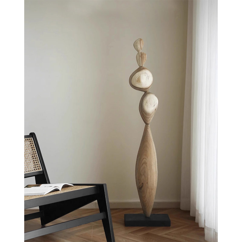 Pièce d'art en bois de noyer de style zen, Brun