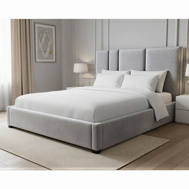 Upholstered Bed, California King, Silver