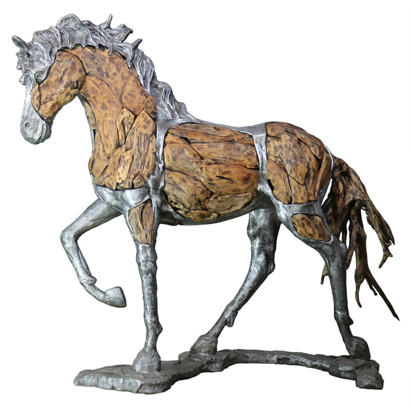 Cheval qui marche avec teck et aluminium H 93 x 29 x 78 po
