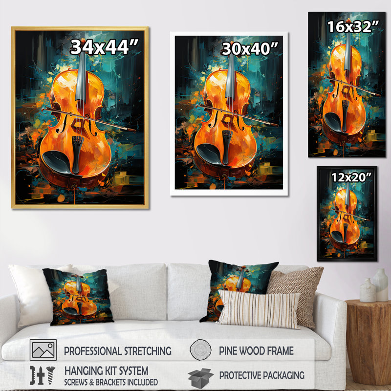 Violon Tribute Jazzed Jade sur toile, Toile tendue, H 20 po x l 12 po x P 1 po