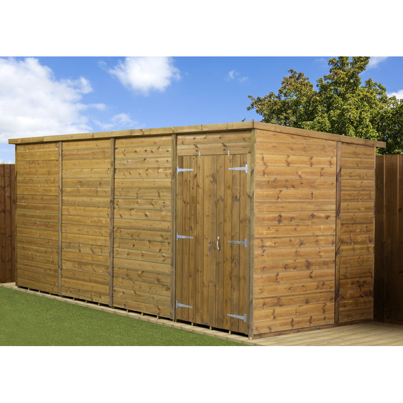 Modular Pent Garden Shed  16X6 No Windows  Double Door