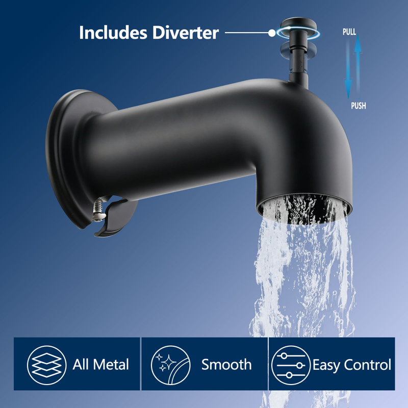 Wall Mounted Tub Spout with Diverter, Matte Black
