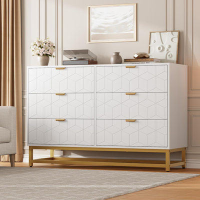 White 6-Drawer Modern Dresser – Wide Storage Chest with Metal Legs, Organizer for Bedroom & Living Room