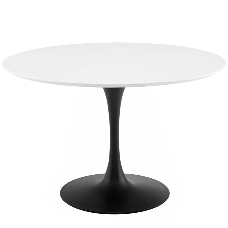 47" White Round Mid-Century Modern Dining Table with Black Base