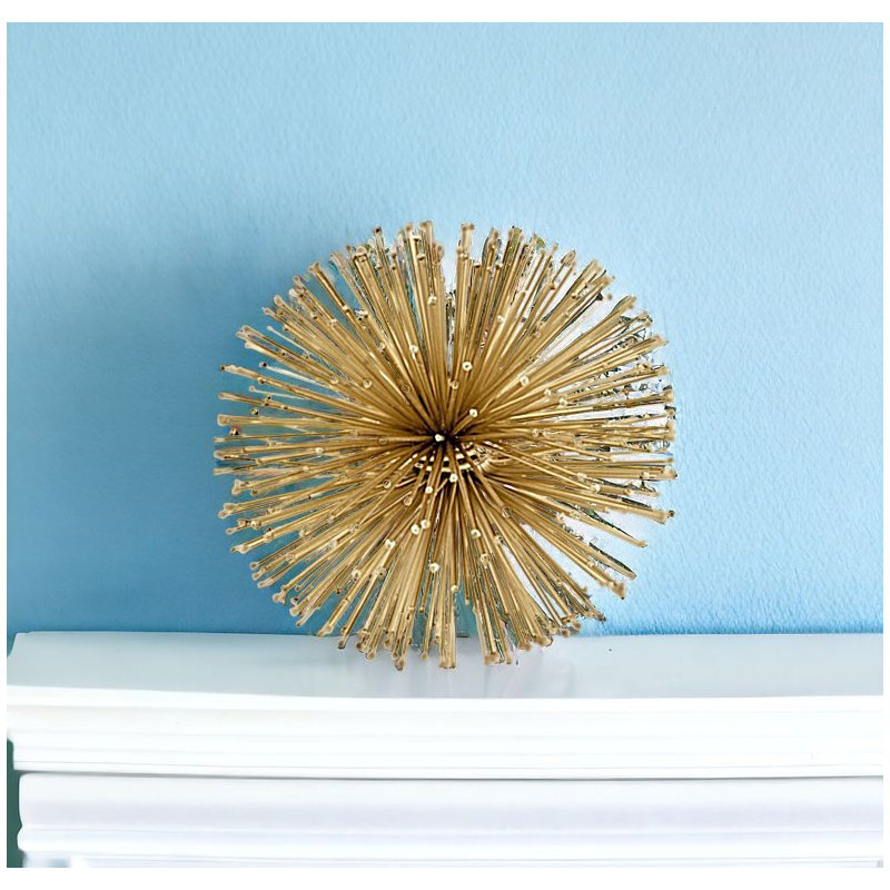10" Antique Gold Finish Large Urchin Sphere, Gold, 6" H x 6" W x 6" D