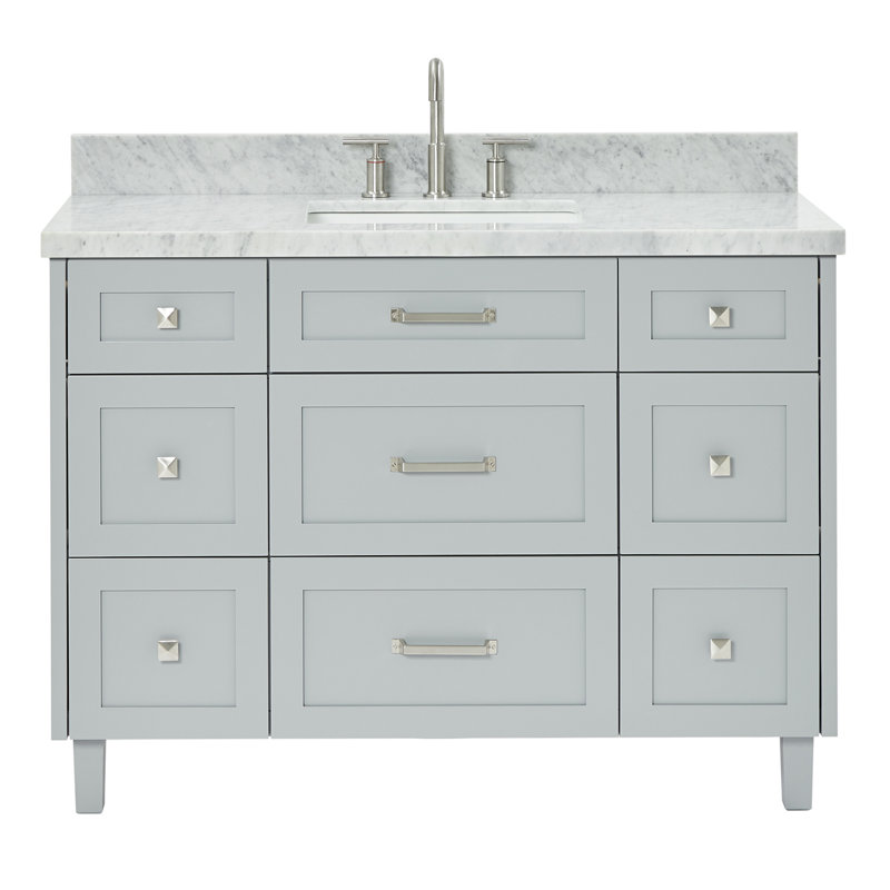 Meuble-lavabo simple 49 po ARIEL Monroe, Gris, 48" - 49", Marbre de Carrare italien