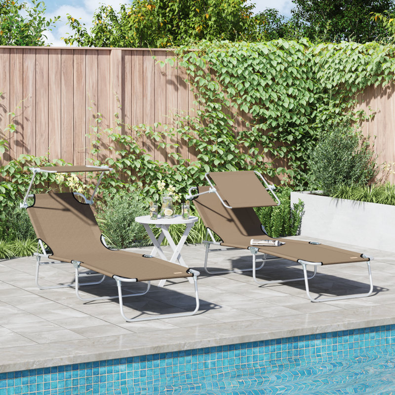 vidaXL Folding Sun Lounger with Canopy Outdoor Daybed Sunbed Steel and Fabric, Taupe