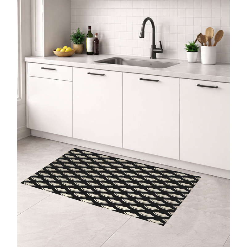 Tapis de cuisine japonais, Gris anthracite minuit, Rectangulaire 2 pi x 3 pi