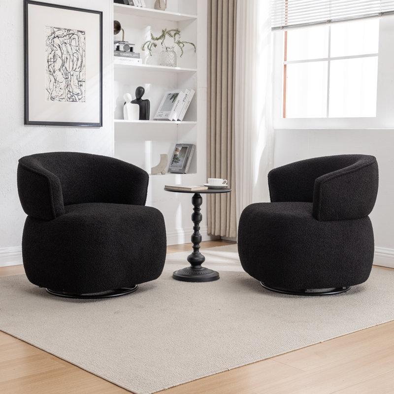 Olevide Swivel Barrel Chair, Black Teddy