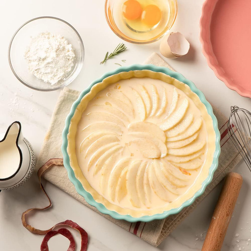 Plat à tarte en céramique 9,5 pouces - Plat de cuisson antiadhésif à bord ondulé pour tartes et quiches