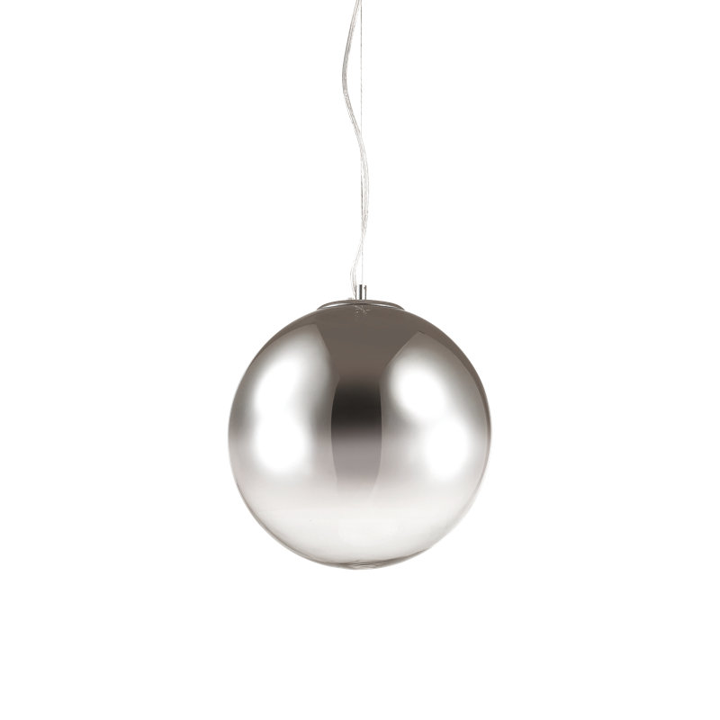 1 - Light Silver Globe Pendant, Chrome, 255cm H x 40cm W x 40cm D