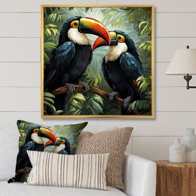 Toucans verts verts - art mural oiseau