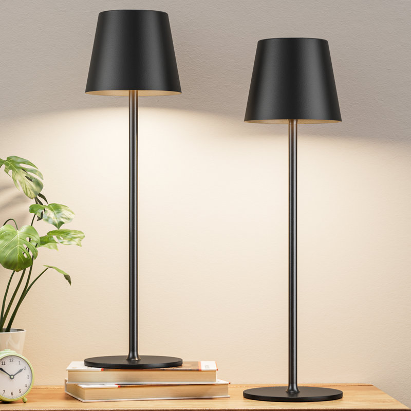 14.7'' Cordless Rechargeable Black LED Lamp Set with Touch Control & Waterproof