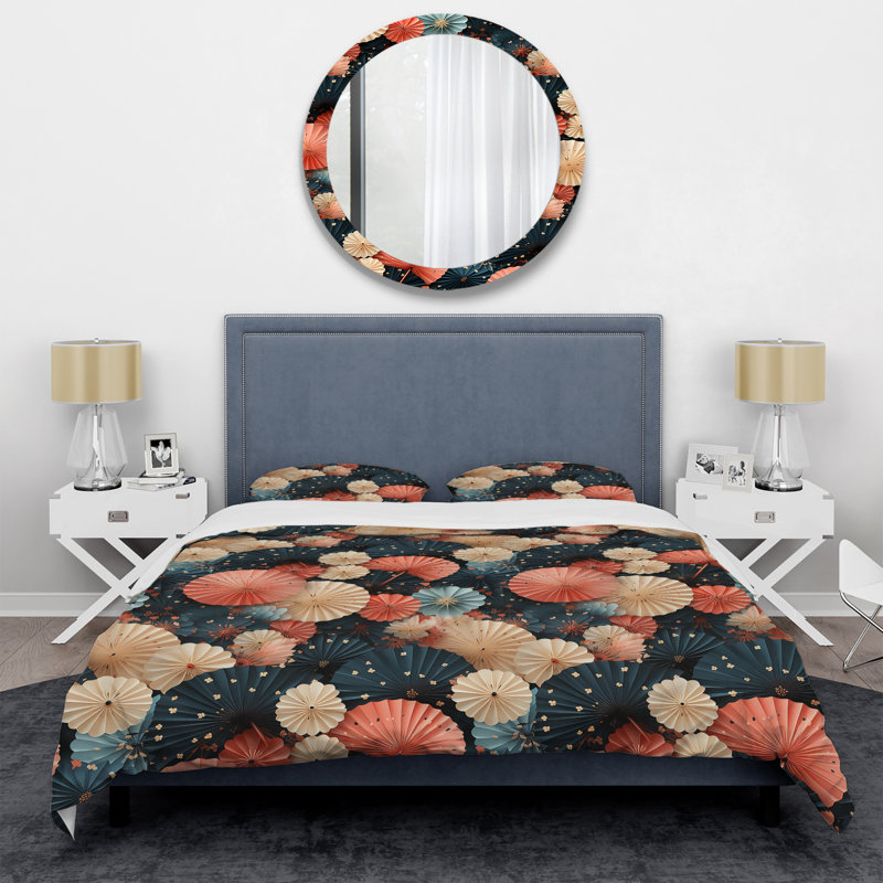 Ensemble de housse de couette Paper Fans And Parasols, Housse de couette pour grand lit et 2 taies décor