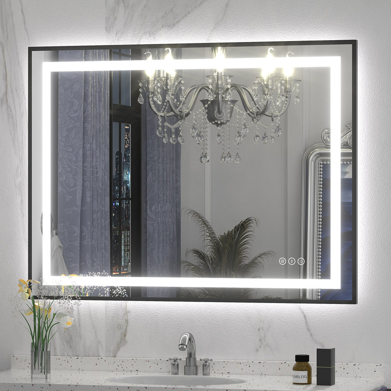Miroir de salle de bain / meuble-lavabo à cadre en verre trempé à DEL certifié anti-buée Wayfair Basics®, 40 po x 30 po