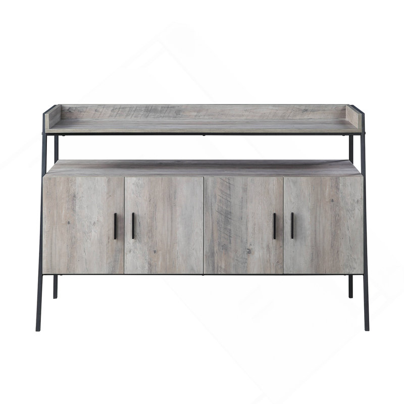 Meuble télé 52 pouces avec 1 compartiment ouvert, structure en métal durable et finition chêne gris pour les salons modernes