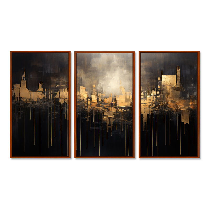 Ensemble de décorations murales abstraites Modern City, Cadre flottant brun, H 28 po x l 36 po x P 1 po