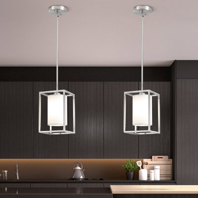 2-Light Dimmable Modern Industrial Square Pendant with White Fabric Cylinder Shades