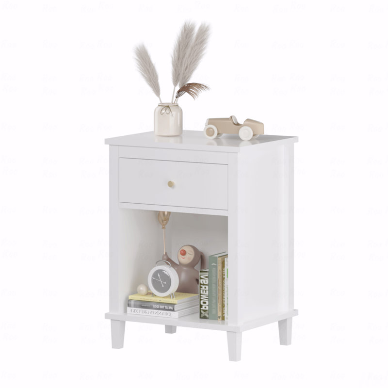  Aldreth 1 Drawer Nightstand, Side Table With Shelf, Side Table, Small Side Table, Modern End Table, White