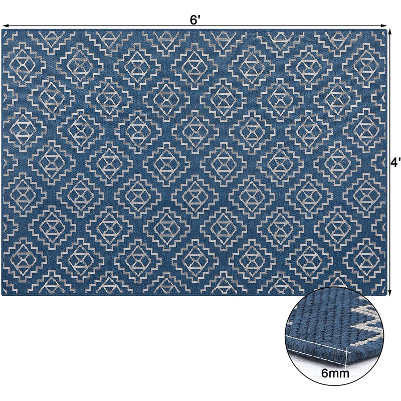 Jermorris Blue Flatweave Indoor Outdoor Area Rug, Rectangle 4' x 6'