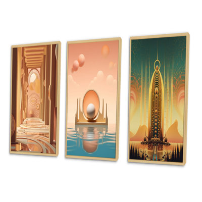 «Futuristic Minimal Architecture City of Gold», 3 pièces