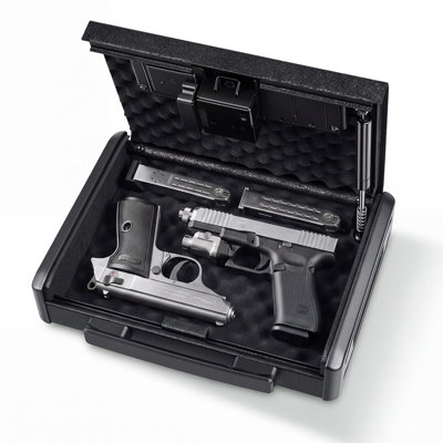 Gun Safe for Handgun Portable Biometric Fingerprint Pistol Gun Safe, for Nightstand, Travel, Car, 3-Way Quick Access, Thick Steel Construction, with Carry Handle, Optional Silent Mode, Black