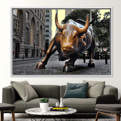 Bull Satue Artwork, New York Landscape Art Canvas, Wall Street Poster, View Art Canvas, Charging Bull Poster, Buffalo Printed,