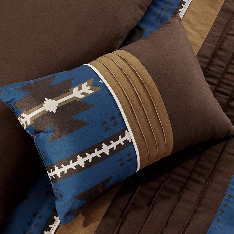 Polyester Ring Stitch Geometric Shapes Comforter, King Comforter + 6 Additional Pieces, Navy