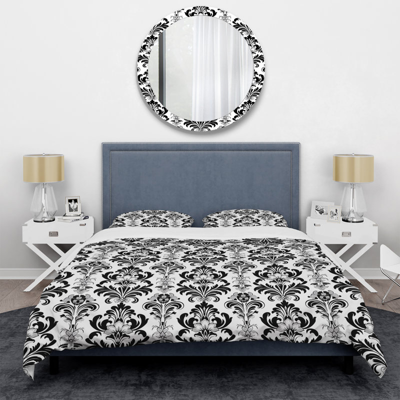 Black White Damask Glamour II - Transitional Duvet Cover Set, King Duvet Cover + 2 King Shams