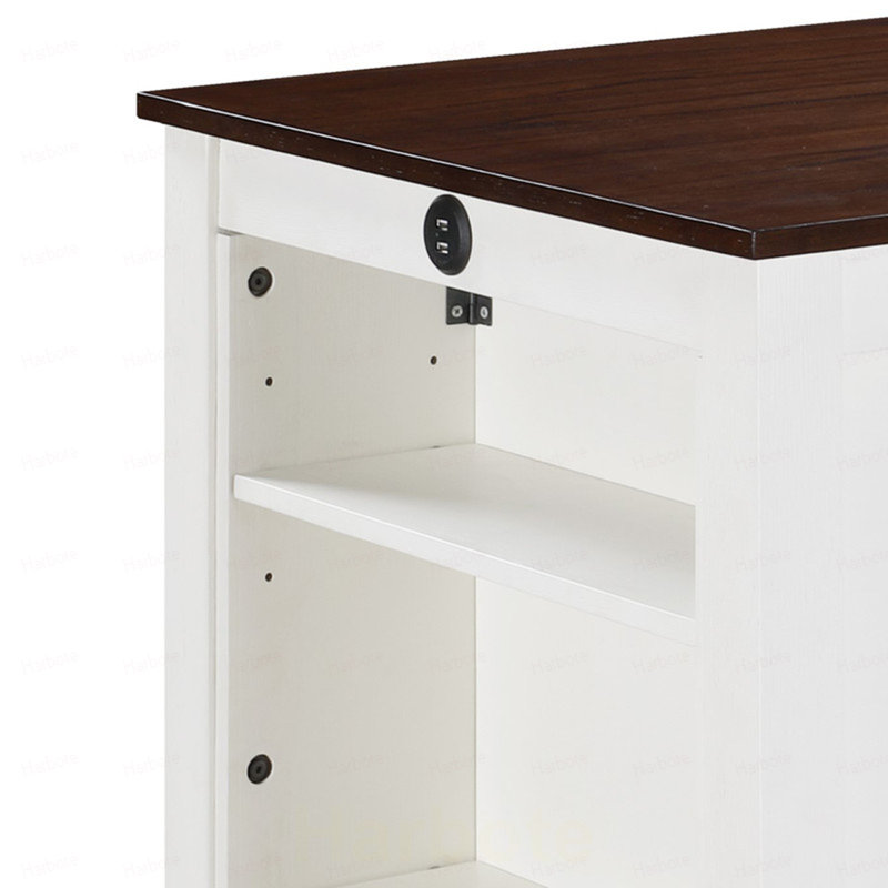 Table de salle à manger blanche à hauteur de comptoir avec ports USB et tablettes, Blanc