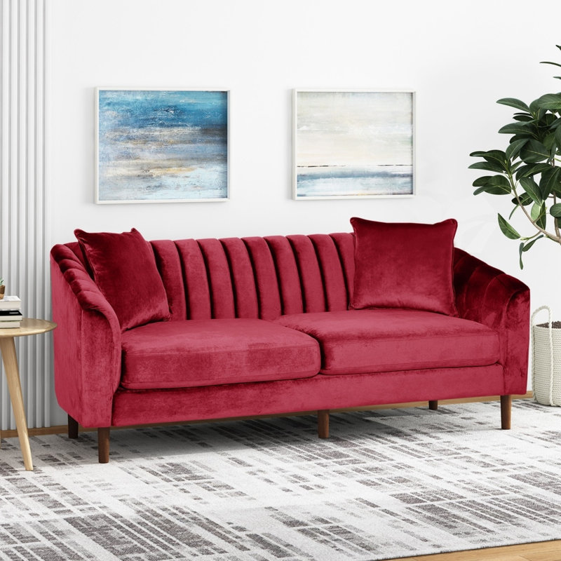 Modern Velvet 3-seater Sofas, Contemporary Wine Red For Home