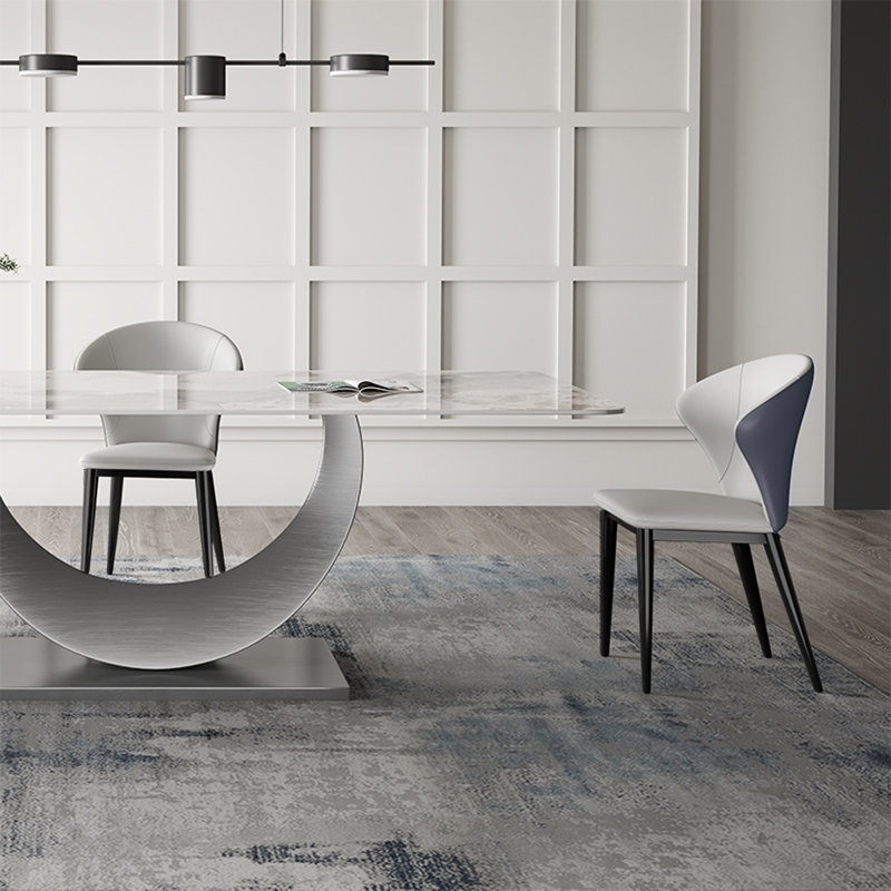 Kaneaki Modern Dining Chair, PU Leather Upholstered, Stainless Steel Legs, Dark Gray