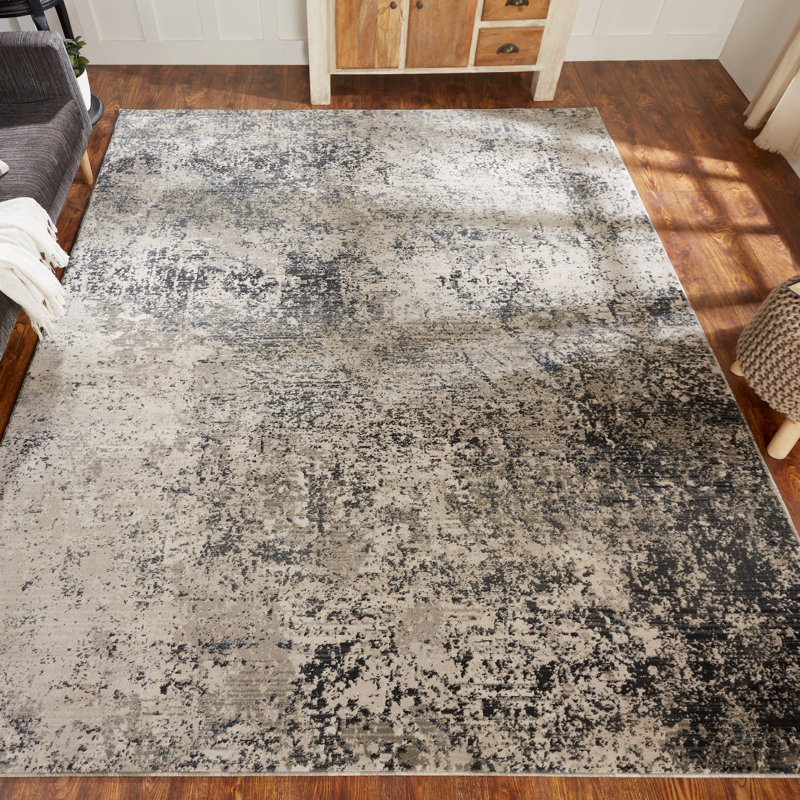 Mayes Abstract Area Rug in Ivory/Gray, Round 6'