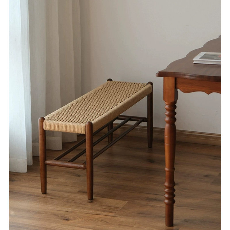 Banc à chaussures scandinave en bois massif tissé à corde, Chêne / noyer 