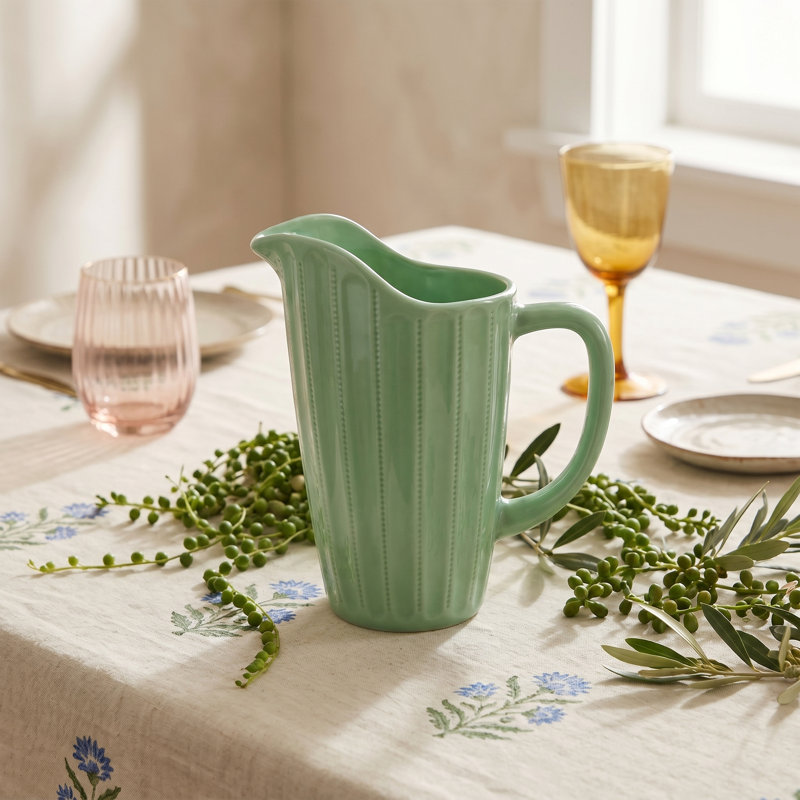 Emerald Pressed Milk Glass Pitcher