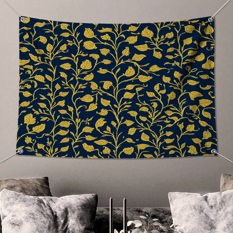 Tapisserie murale jaune à motif floral - décoration murale florale, 50in H x60in W with 4 Grommets