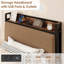 Structure de lit simple TG avec 2 tiroirs et station de charge, brun