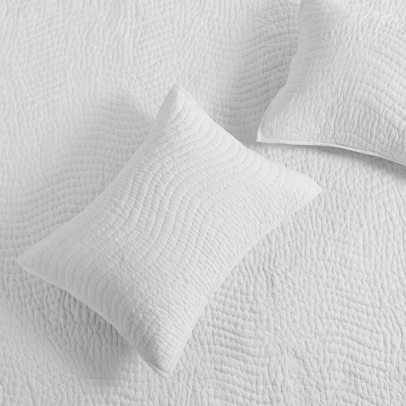 Ensemble de courtepointe en coton tissé à la main, Courtepointe pour grand lit + 2 taies décoratives, Blanc