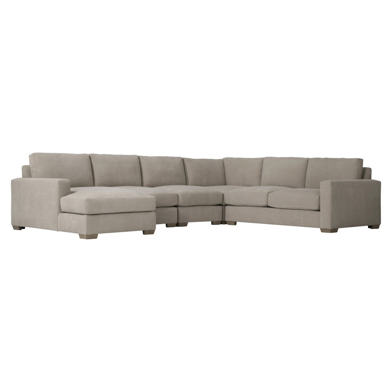 Beige Fabric Pillow Back Sectional Sofa with Track Arms