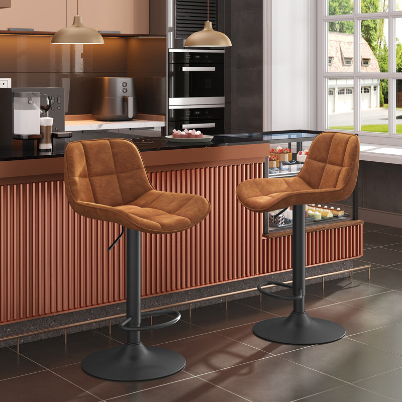 Set Of Bar Stools, Height-Adjustable, 360° Rotatable, Bar Chair With Backrest, Footrest, Upholstered Stool With Faux Leather, Ergonomic Stool In Bar, Seat 49 X 36 Cm, Metal