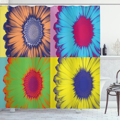 Pop Art Inspired Colorful Kitschy Daisy Flower Hard-Edged Western Design Shower Curtain Set -  Ambesonne, sc_21383_long