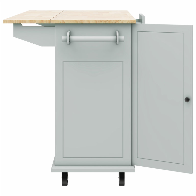 Creg Rolling Mobile Kitchen Island Cart with Drop-Leaf Top, Pull-Out Storage, and Locking Casters, Gray